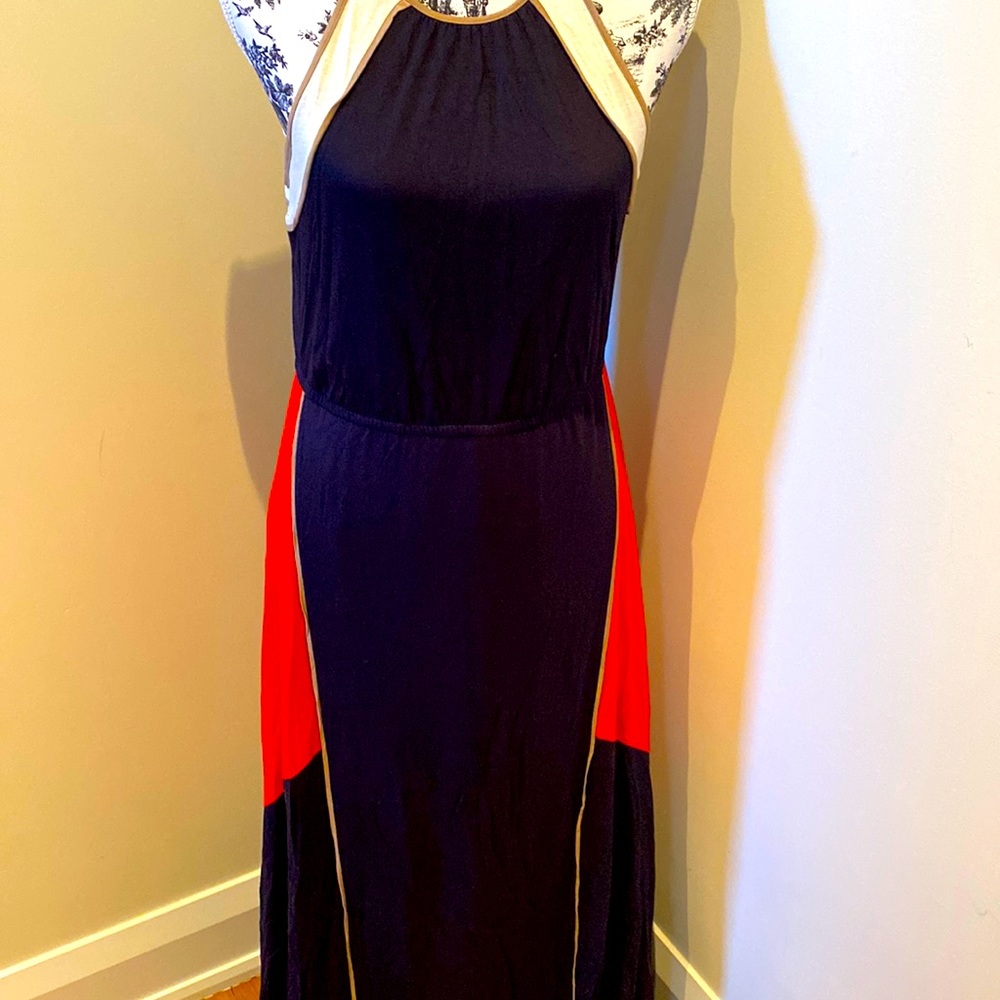 Ann Taylor Navy and Red Maxi Dress - Medium Petite - Picture 1 of 4